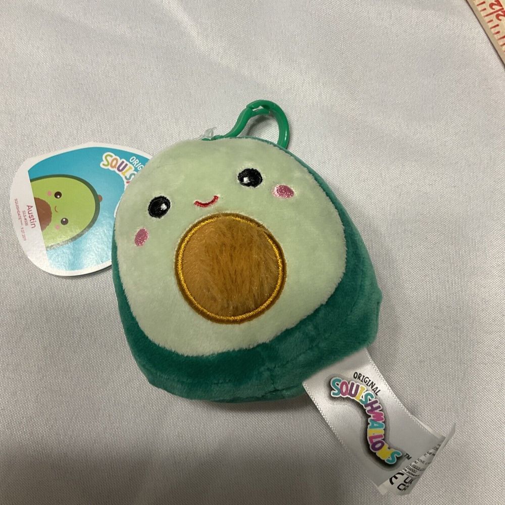 Squishmallow AUSTIN the Avocado 3" Clip On Keychain w/Fuzzy Belly (New with Tag)